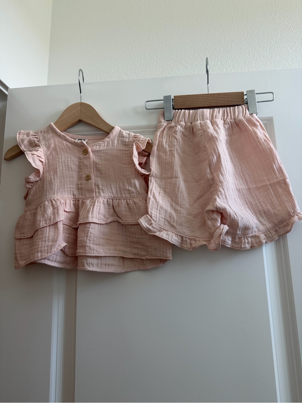 Soft Pink Ruffle Two-Piece Set for Kids - Lightweight Top & Shorts